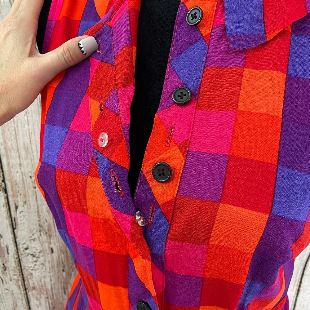 Eshakti HOT pink purple orange red Plaid Midi dress Peter Pan collar CUTE 6 - Picture 4 of 4